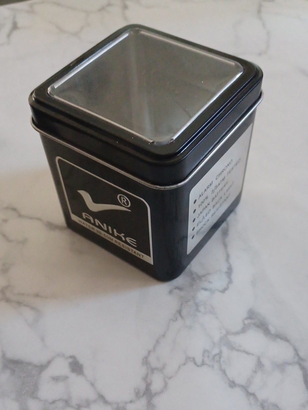 4/$30 ANlKE Black Square Tin Box with Clear Lid Window - Empty
